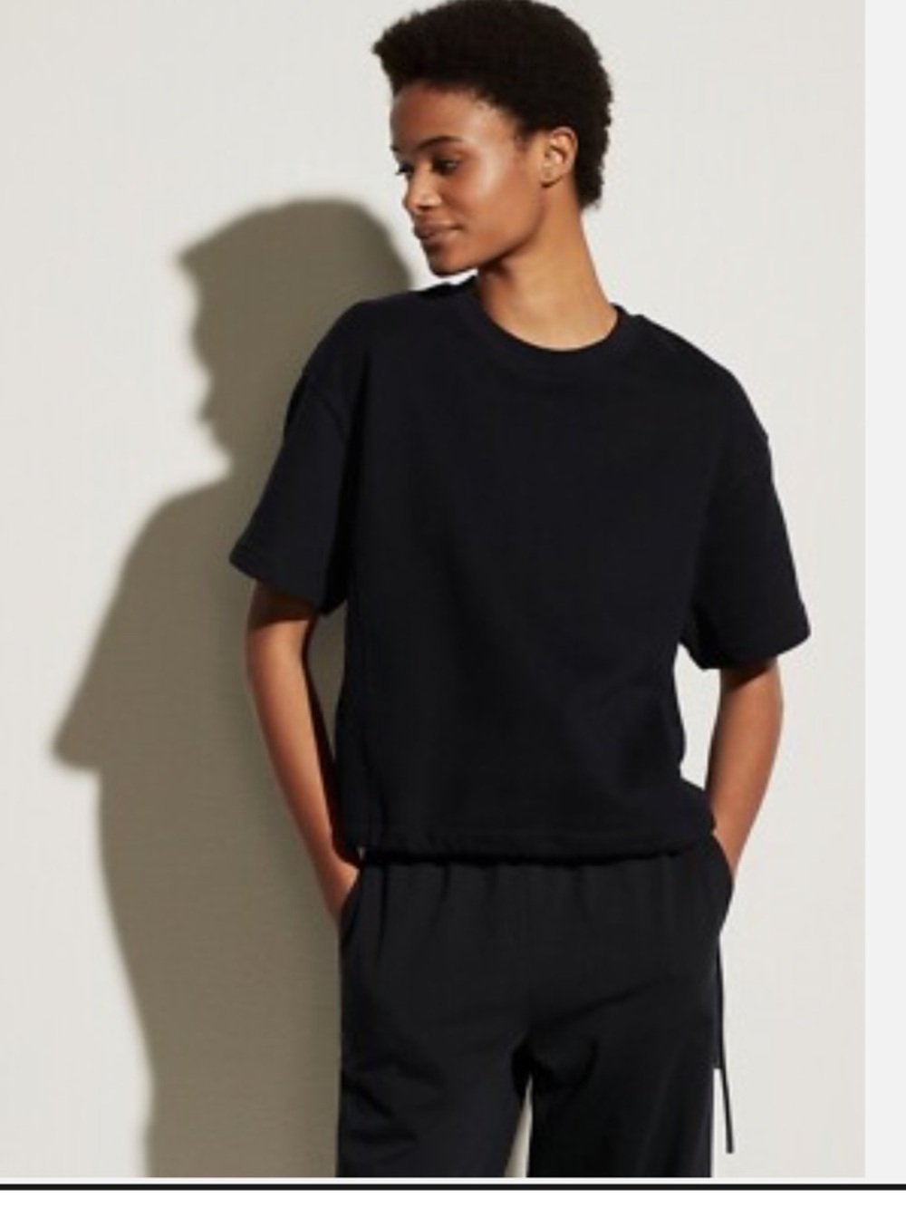 Vince Black Short-Sleeve Drawstring Crop Top